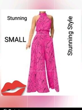 Women's Pink Halter Jumpsuit with Abstract Black Print